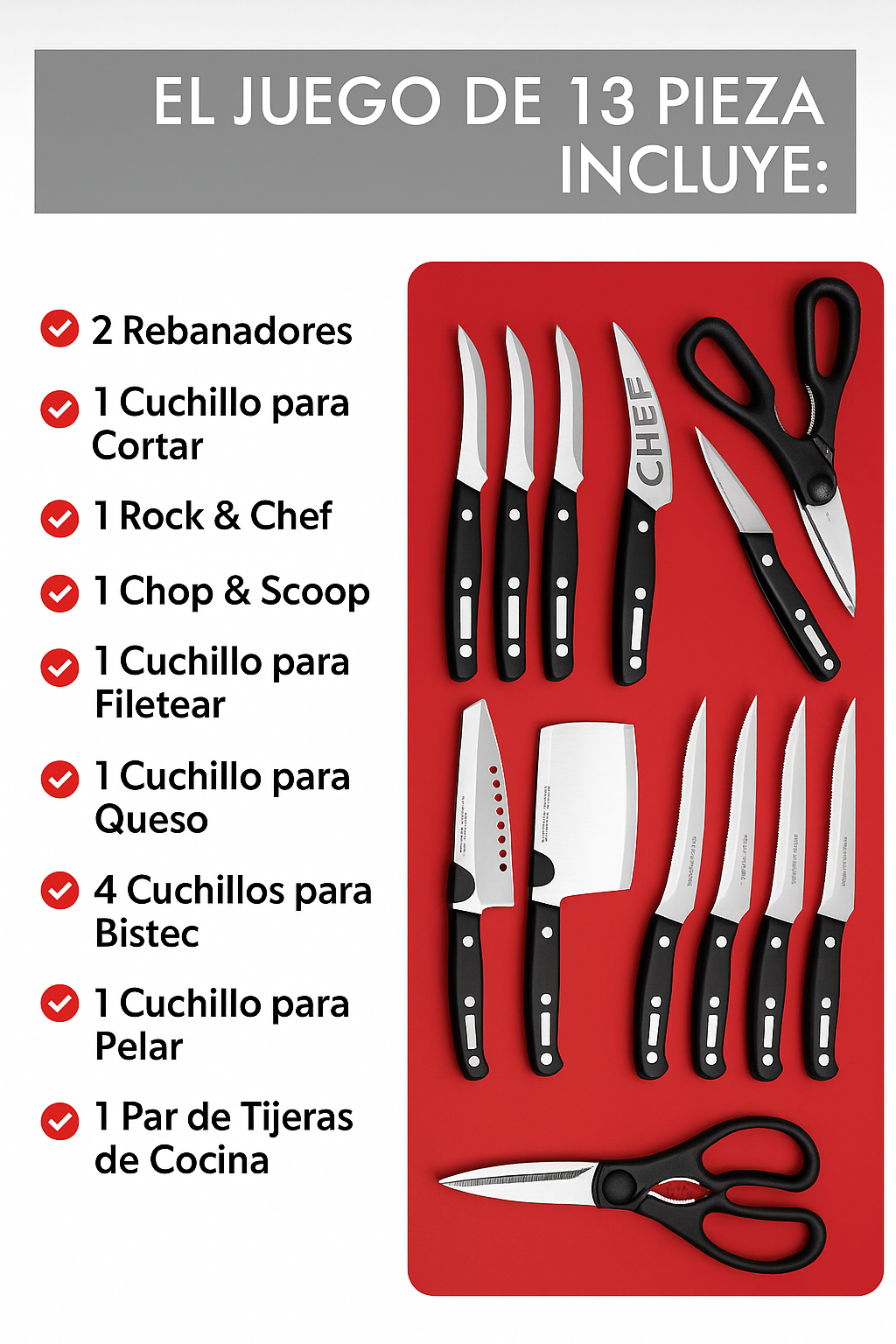 Juego Set De Cuchillos 13 Piezas Acero Noble